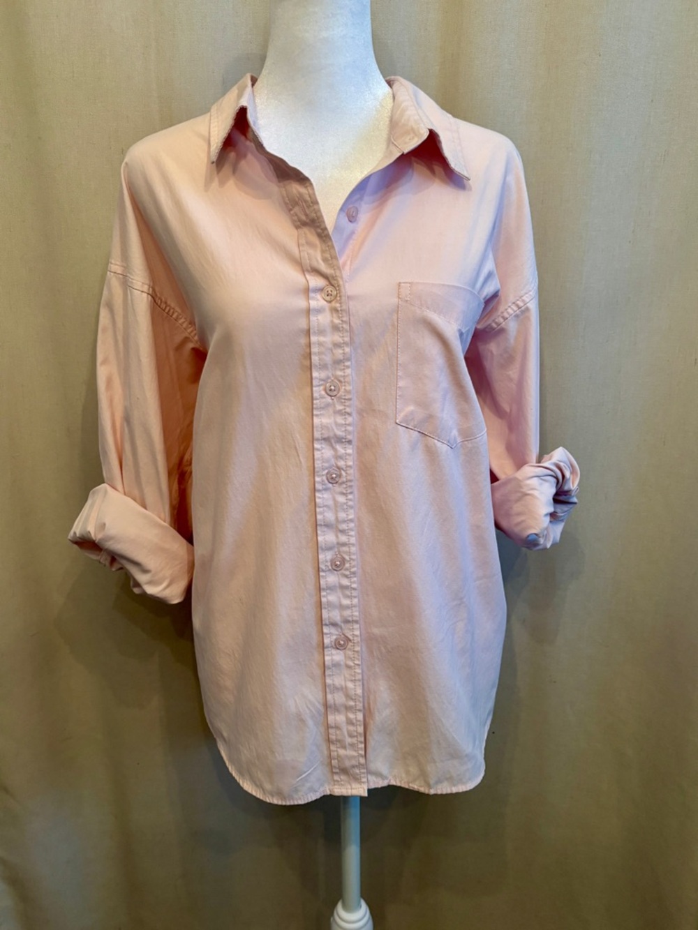 Beyond Words Light Pink Oversized Button-Down Shirt | Size L
